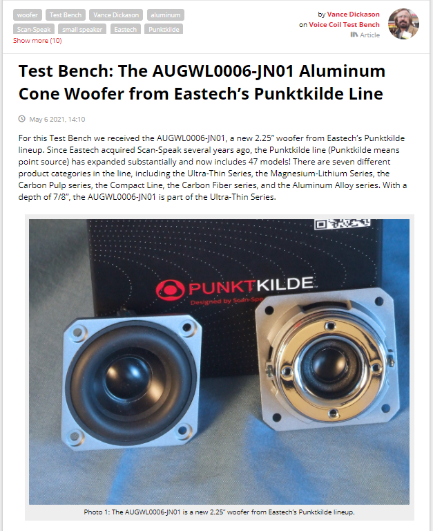 Punktkilde Radial Magnet Series Test Review now is on Voice Coil Website |  EASTECH